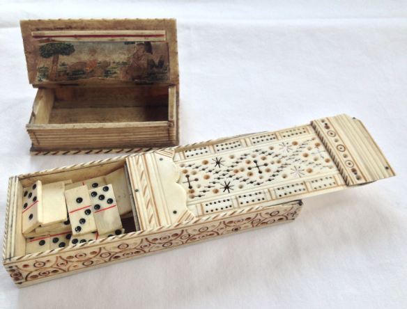 18th Century Prisoner of War Carved Bone Game Box and Snuff Box
